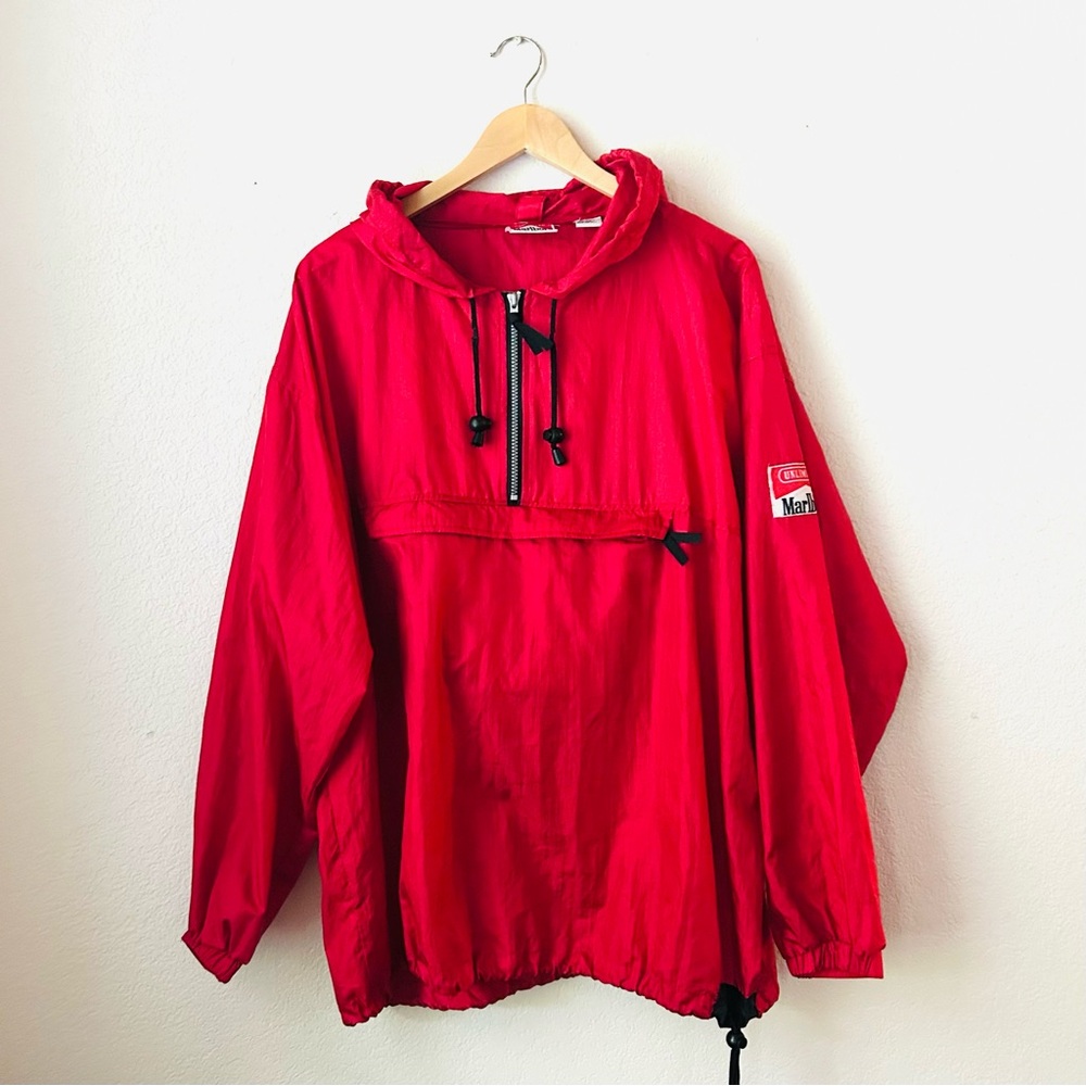 Vintage 1990’s Marlboro Red Nylon Packable Windbreaker Jacket Size L